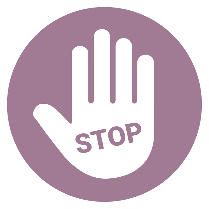A white hand with a purple circle